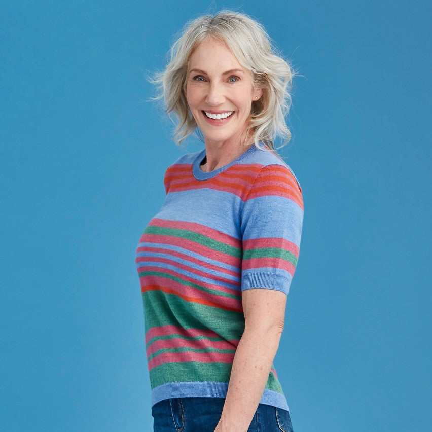 Woman wearing Royal Merino - Variegated Crew T-Shirt (RM3018) in the colour Marble