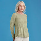 Woman wearing Royal Merino - Flora Stitch Sweater (RM3033) in the colour Citron