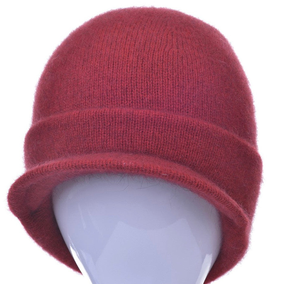 Merino and Possum Cap with Peak in colour red