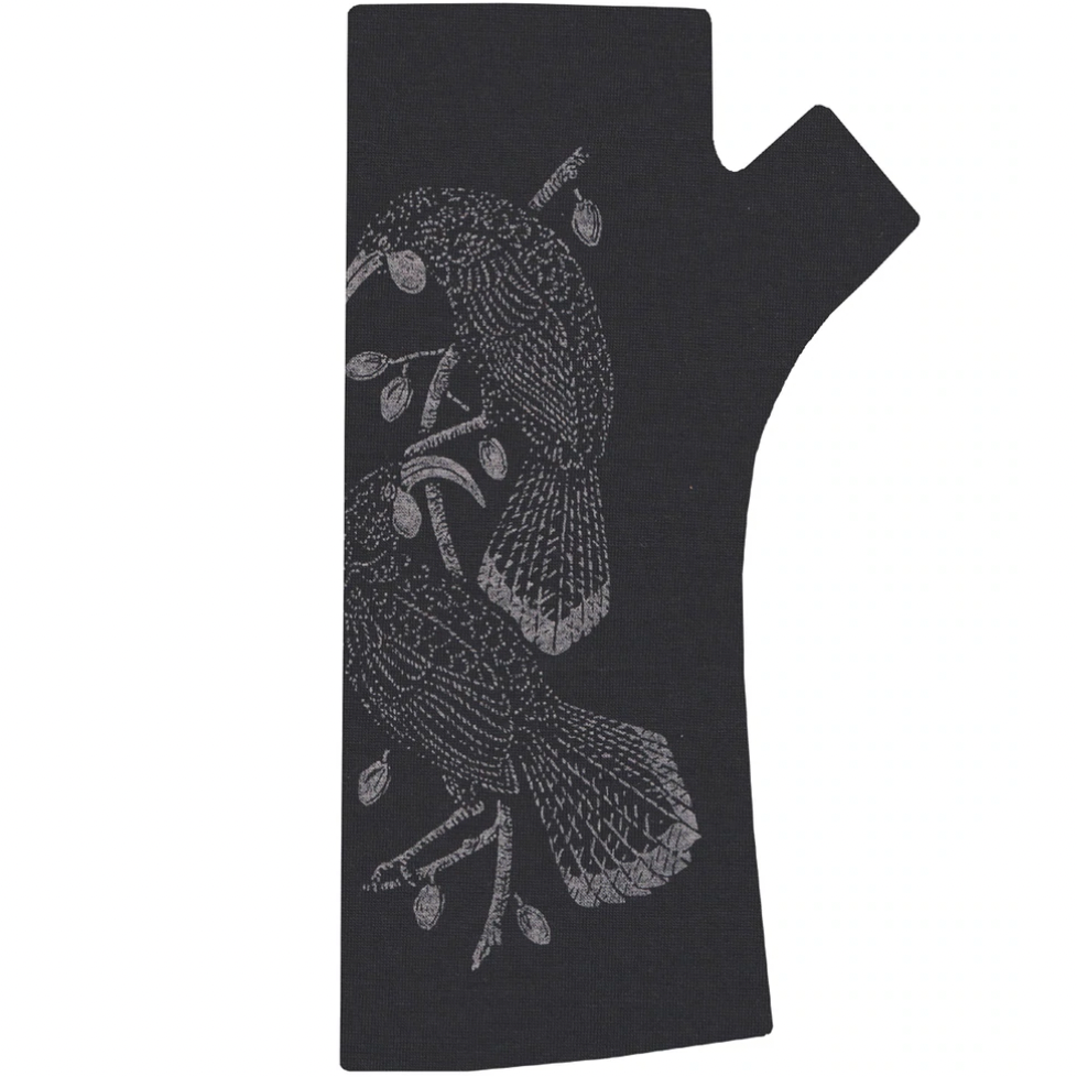 Kate Watts- Printed Merino Glovelets (Huia Print)Black/Silver