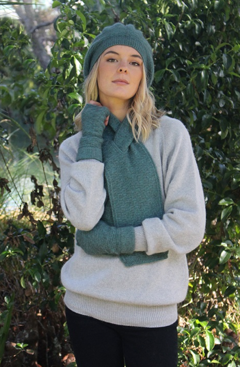  Lothlorian - Merino & Possum Dash Accessory Set (Scarf, Beret & Mittens) (9715+9716+9717)-Sage