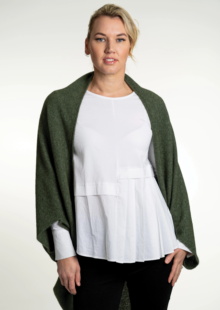 Koru Merino - Possum Moss Stitch Shrug (KO756)-Moss