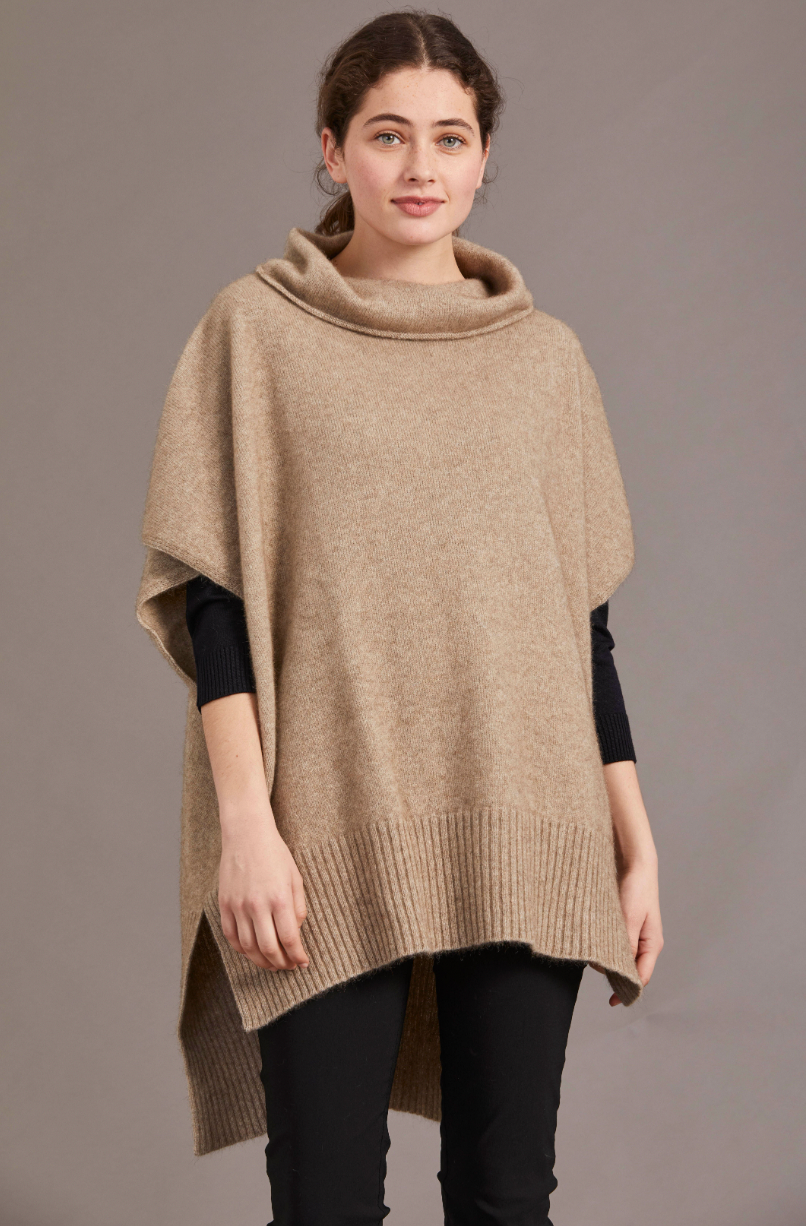 McDonald - Merino & Possum Step Hem Poncho (5030)Mocha