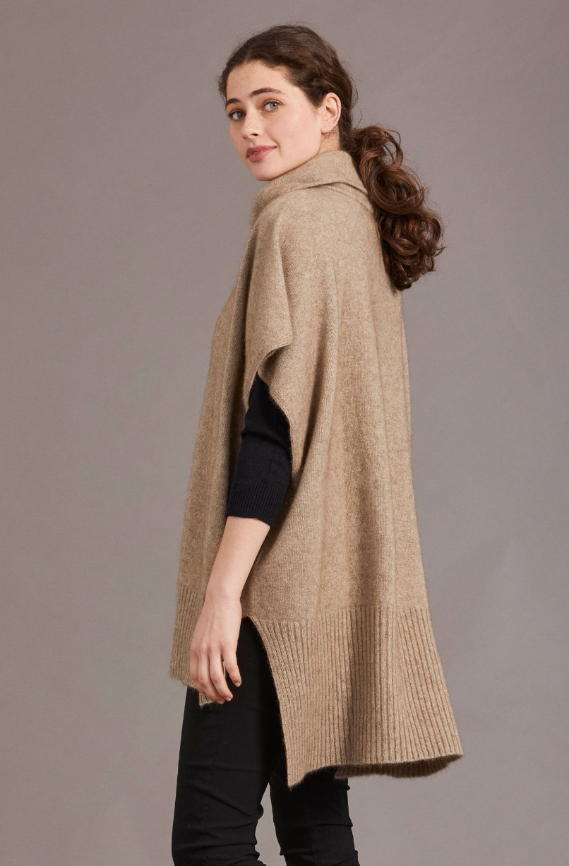 McDonald - Merino & Possum Step Hem Poncho (5030)Mocha