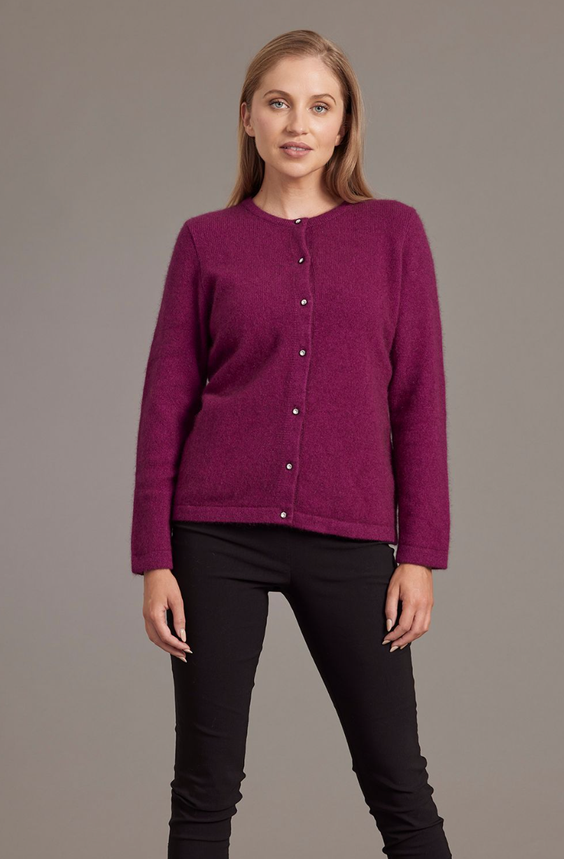 McDonald - Possum & Merino Cardigan with Swarovski Buttons (6110) Berry