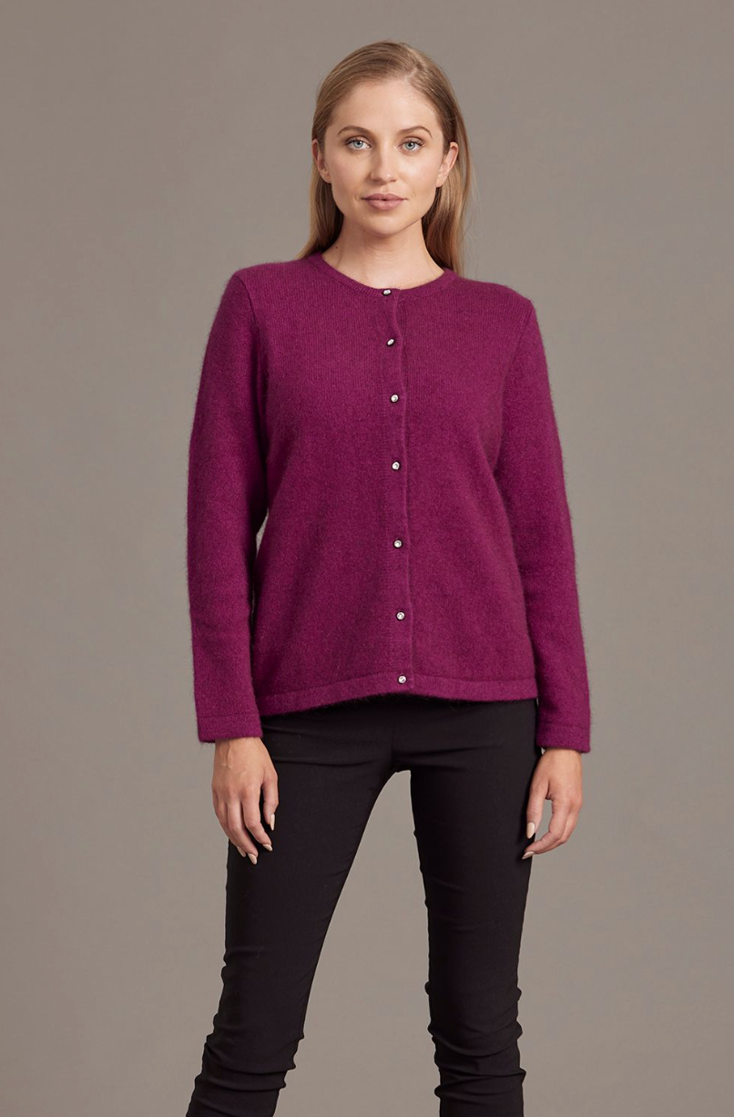 McDonald - Possum & Merino Cardigan with Swarovski Buttons (6110) Berry