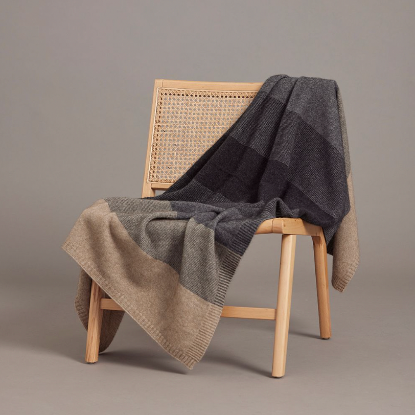 McDonald - Merino & Possum Ombre Throw (5020)-Mocha/Pewter/Charcoal