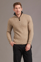 McDonald - Possum & Merino Cable Jersey with Contrast Trim-Mocha