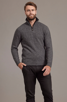 McDonald - Possum & Merino Cable Jersey with Contrast Trim-Charcoal