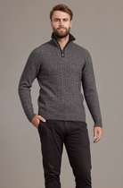 McDonald - Possum & Merino Cable Jersey with Contrast Trim-Charcoal