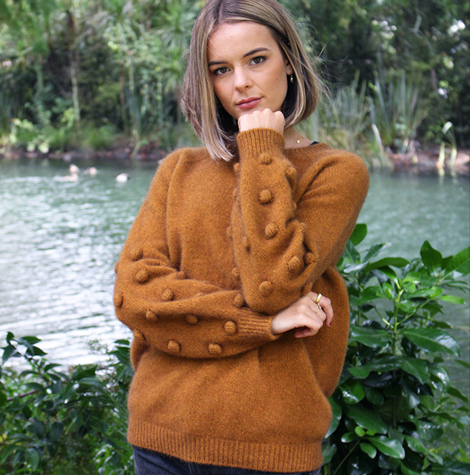 Lothlorian - Merino & Possum Bobble Sleeve Jumpe-Gold