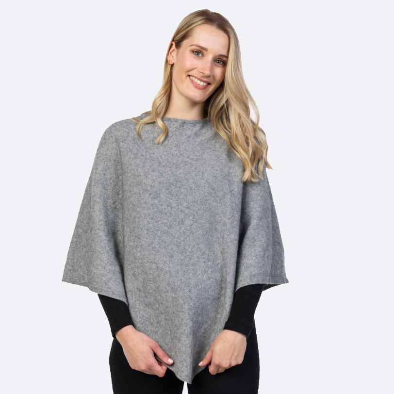 Native World - Merino & Possum Poncho (NB698)Silver