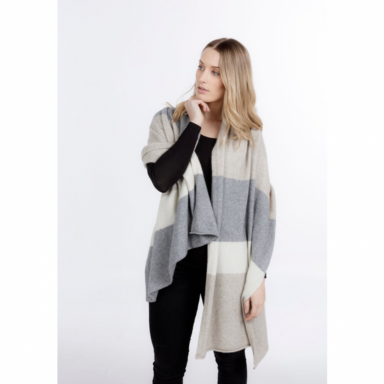 Native World - Merino & Possum Travel Wrap (NE815)Natural Stripe