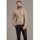 McDonald-Possum & Merino Rib Zip Jacket with Leather Trim (6610/)Mocha