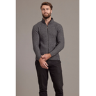 McDonald-Possum & Merino Rib Zip Jacket with Leather Trim (6610)Pewter
