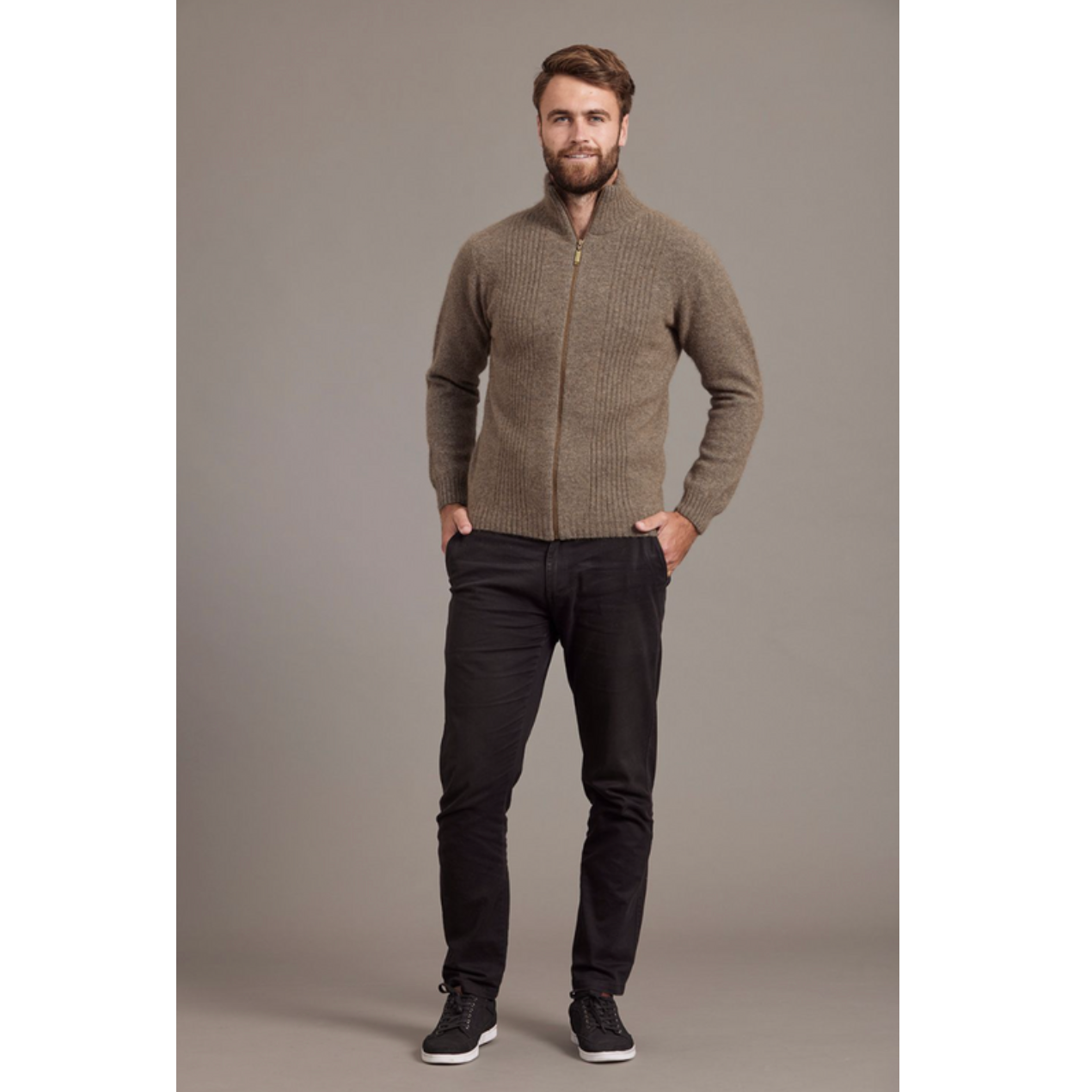 McDonald - Possum & Merino Rib Front Jacket (6602/)Bark