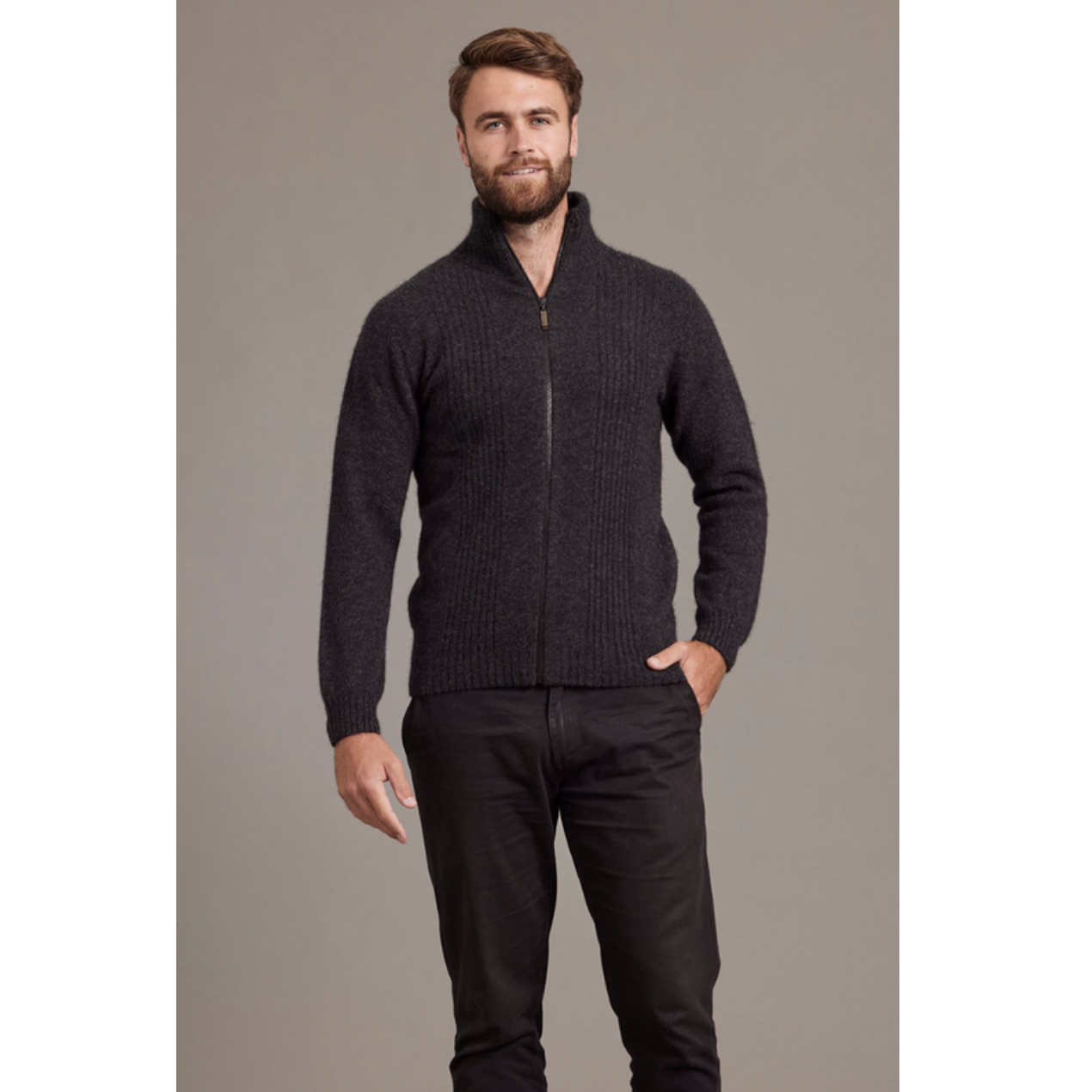 McDonald - Possum & Merino Rib Front Jacket (6602/)Charcoal