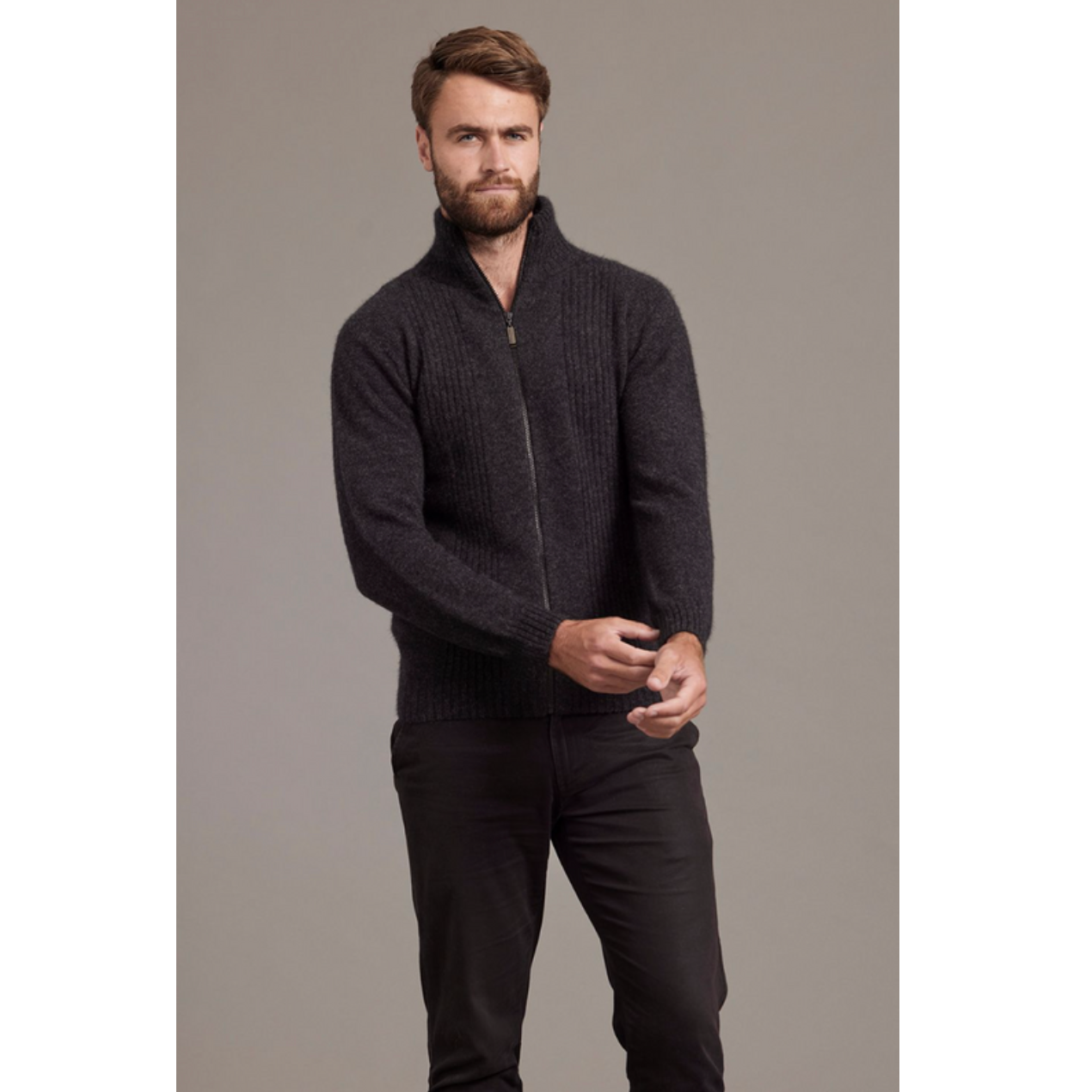 McDonald - Possum & Merino Rib Front Jacket (6602/)Charcoal