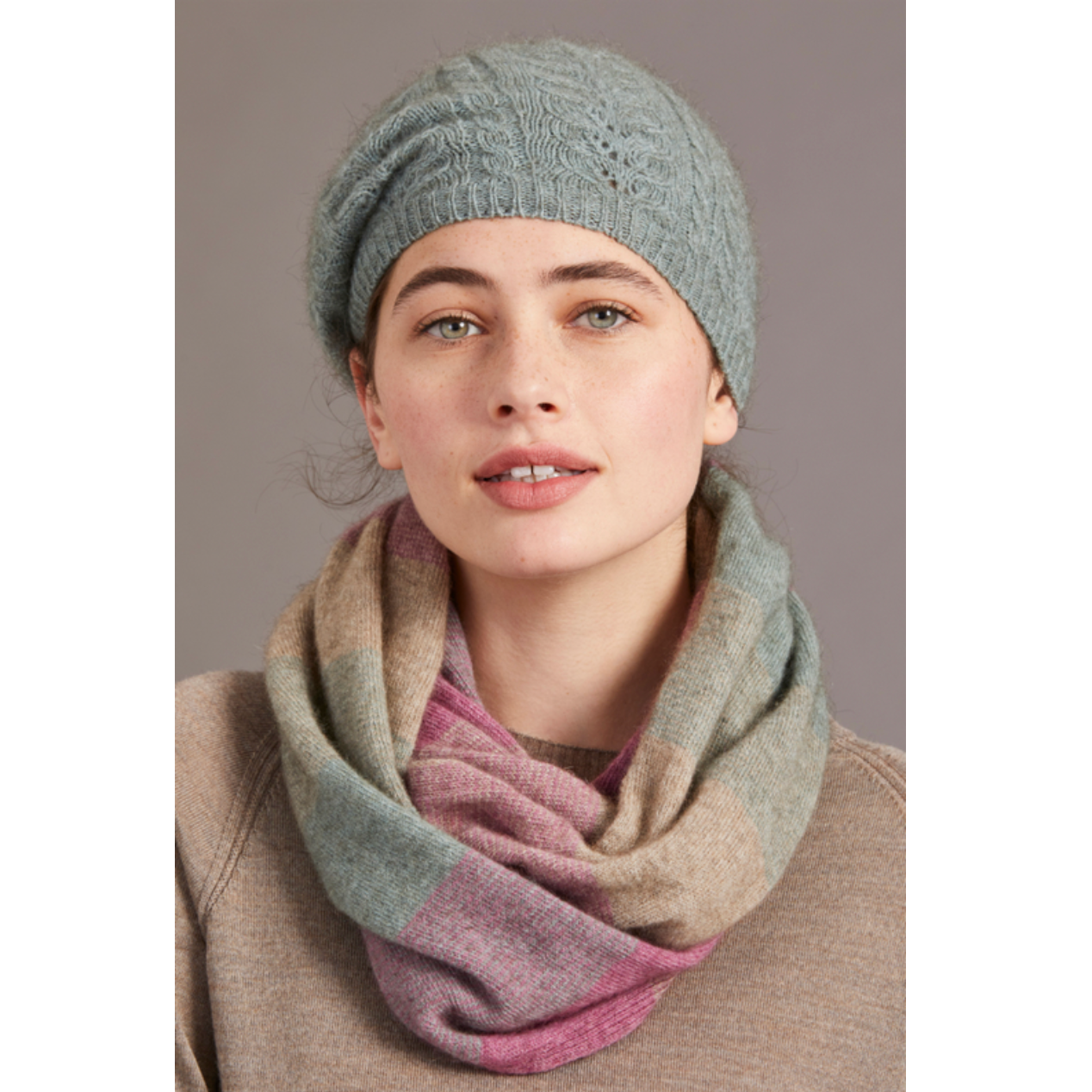 McDonald - Merino & Possum Cable Beret (6020)Mint