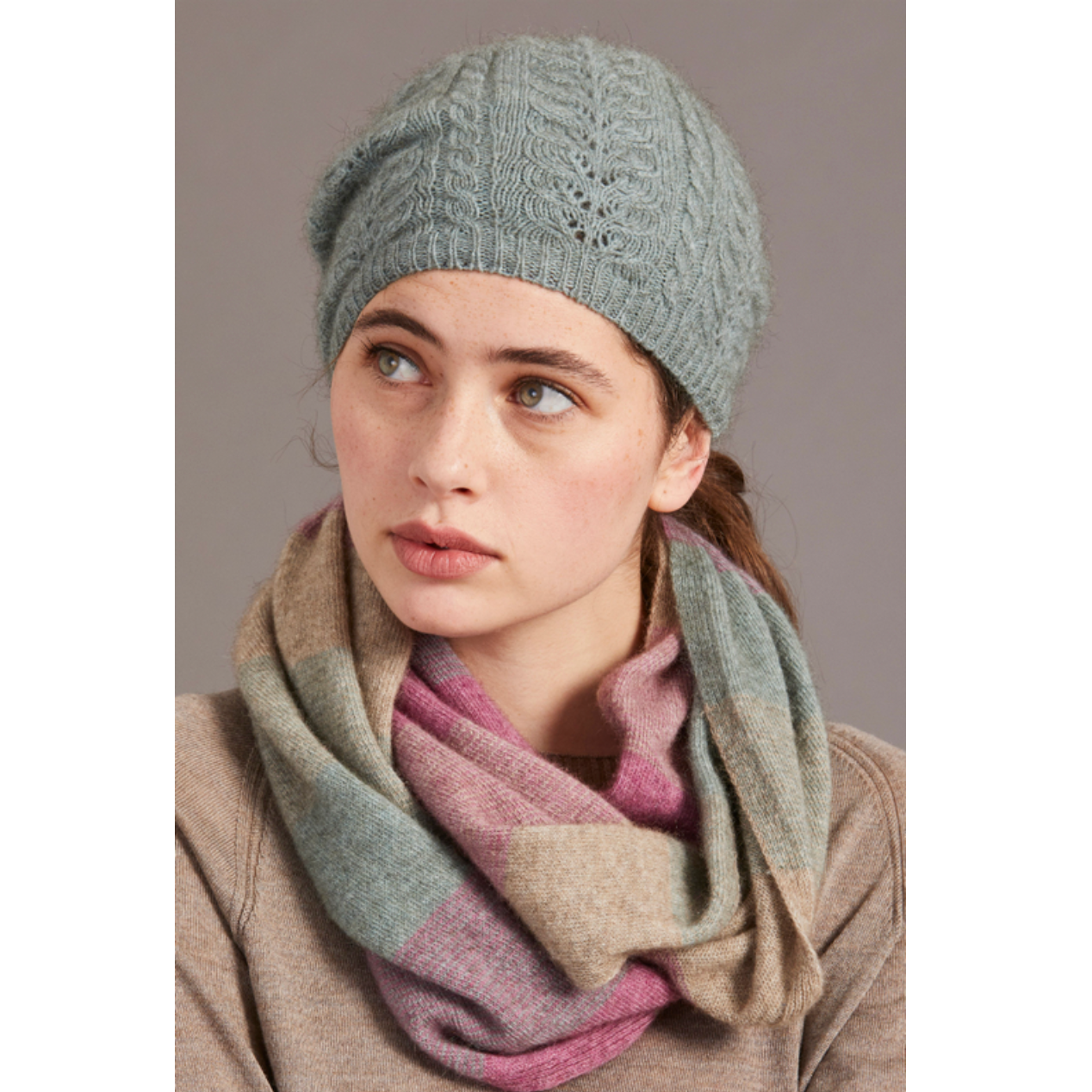 McDonald - Merino & Possum Cable Beret (6020)Mint