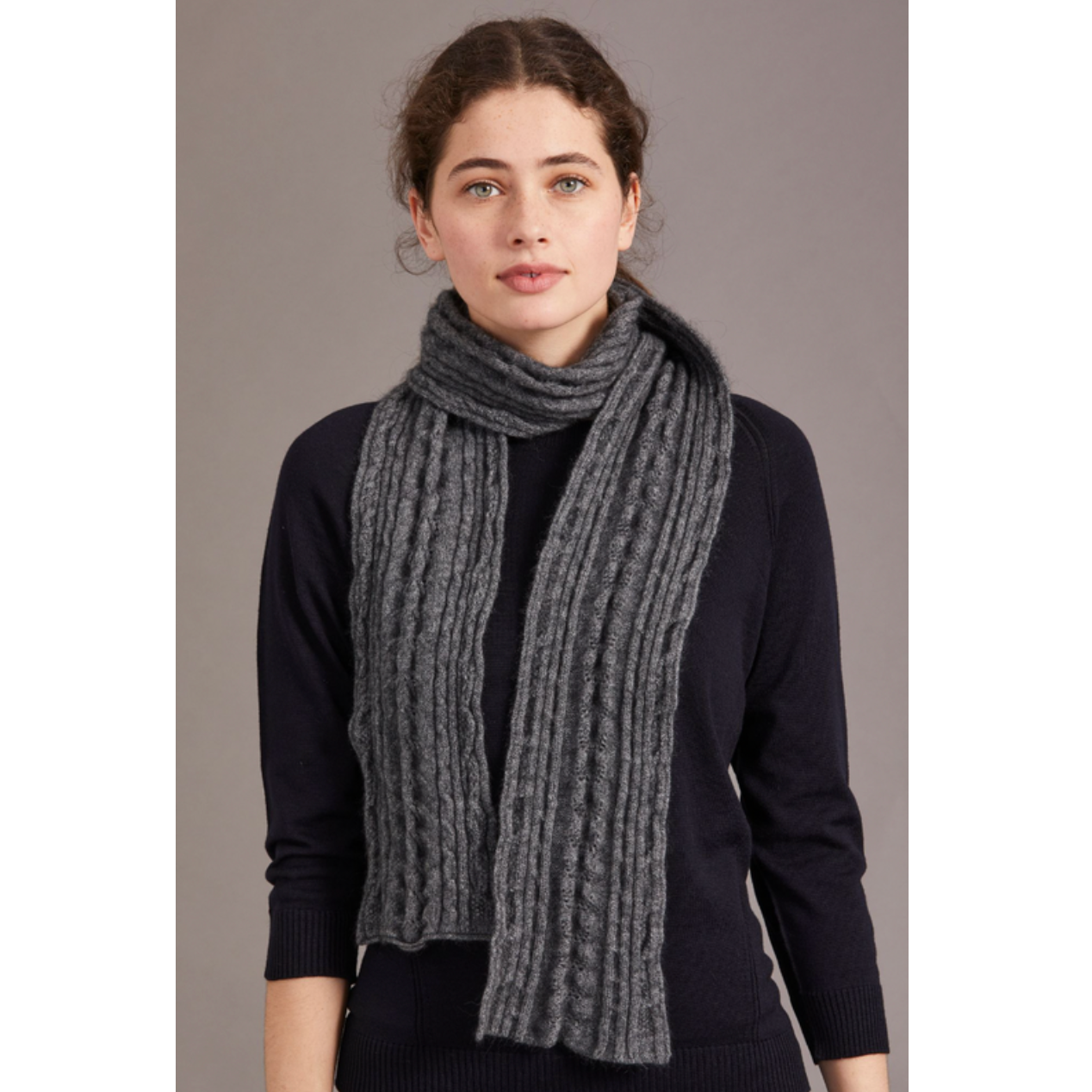 McDonald - Merino & Possum Cable Scarf (669)Charcoal