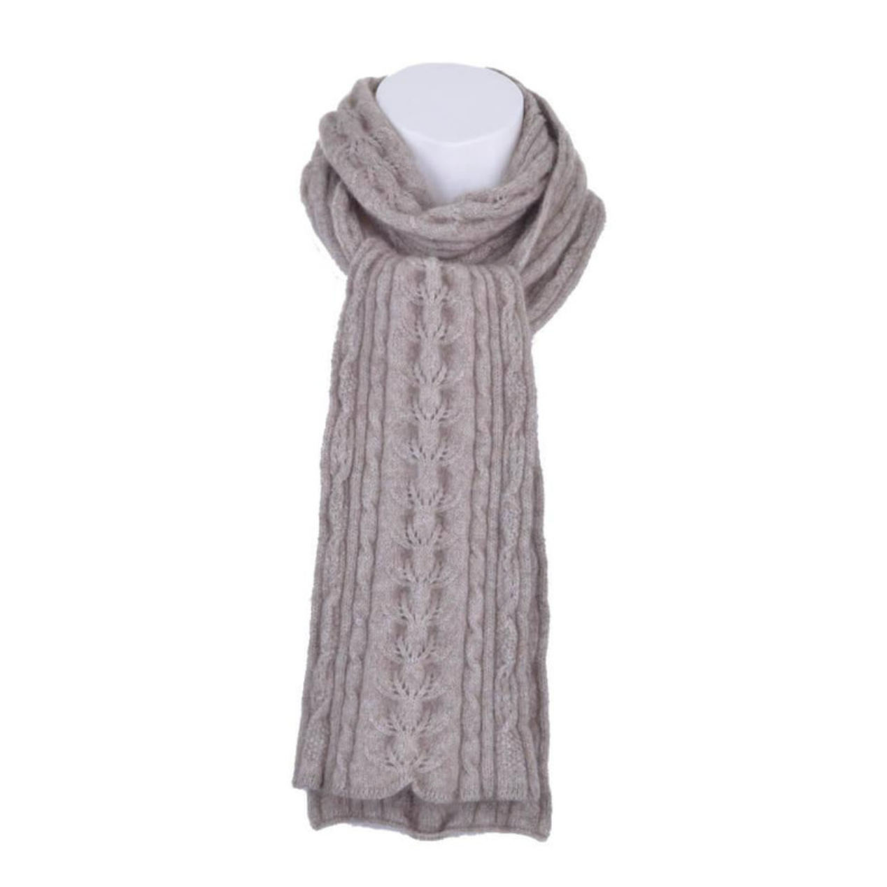 Merino and Possum Cable Scarf in colour Mocha