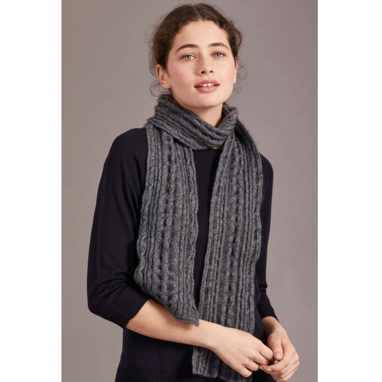 McDonald - Merino & Possum Cable Scarf (669)Charcoal