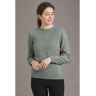 Possum and merino crew neck jersey with lace detail. Mint