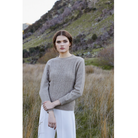 Possum and merino crew neck jersey with lace detail. Mocha