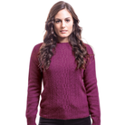 Possum and merino crew neck jersey with lace detail. Berry