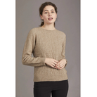 Possum and merino crew neck jersey with lace detail. Mocha