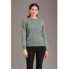 Possum and merino crew neck jersey with lace detail. Mint