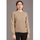 Possum and merino crew neck jersey with lace detail. Mocha