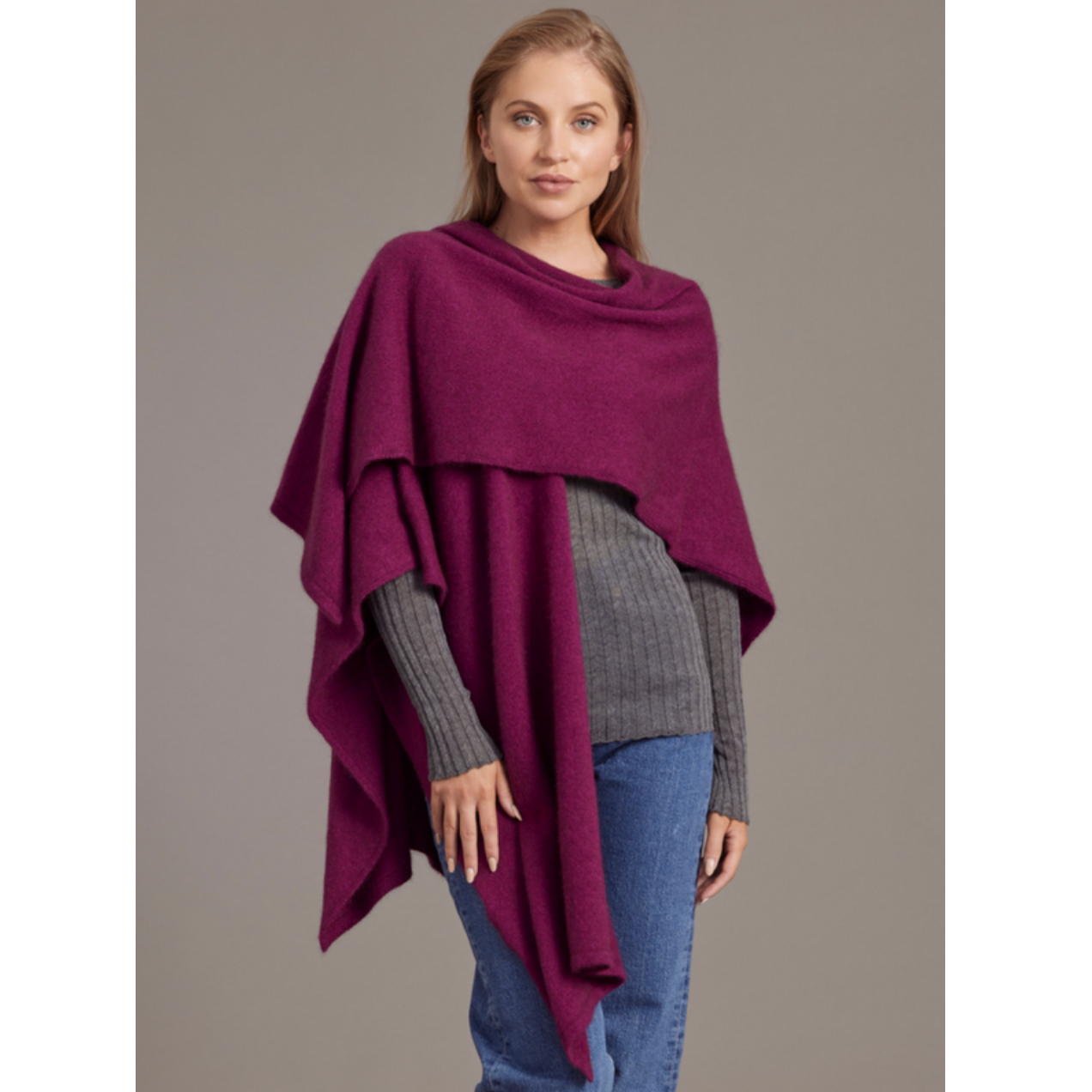 McDonald - Possum & Merino Split Front Cape (616)Berry