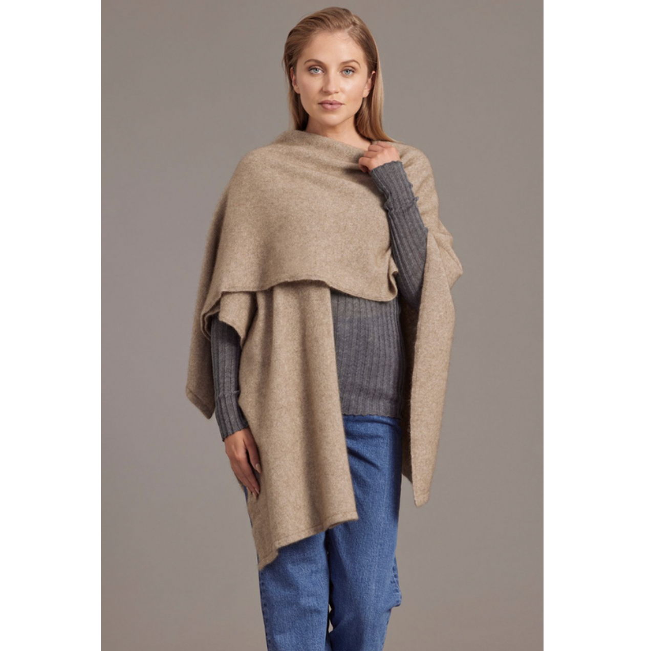 McDonald - Possum & Merino Split Front Cape (616)Mocha