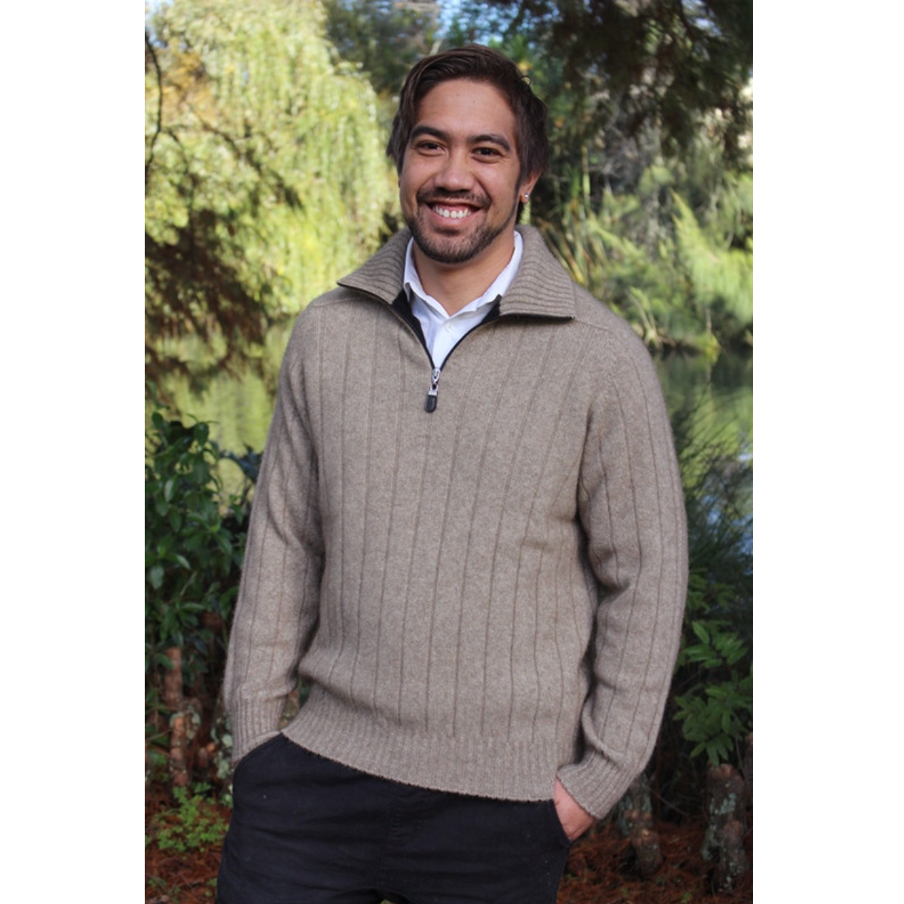 Lothlorian - Zip Collared Sweater (9808)Natural