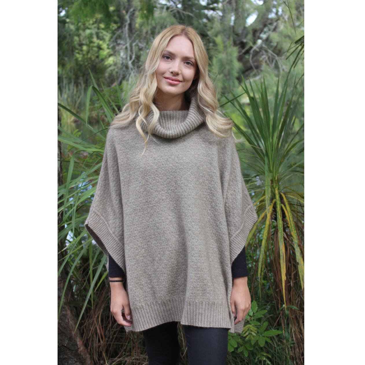 Lothlorian - Merino & Possum Lush Cowl Neck Poncho (9768)Natural