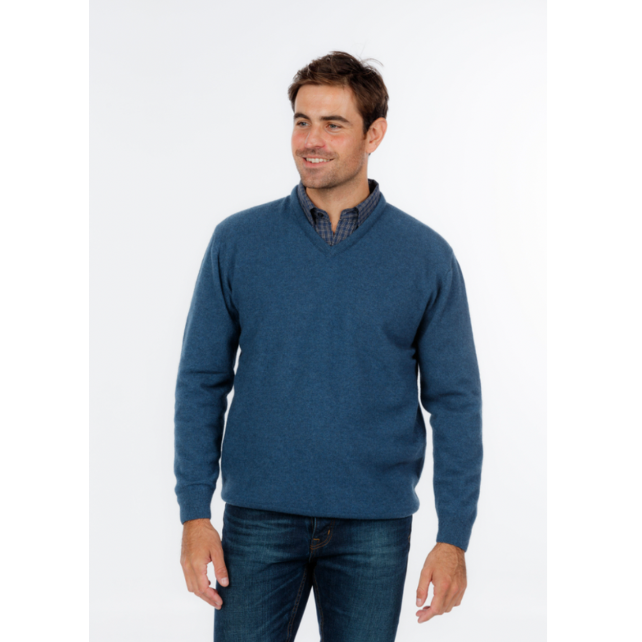 Native World - Merino & Possum Men's Vee Neck Sweater (NB121)Marine