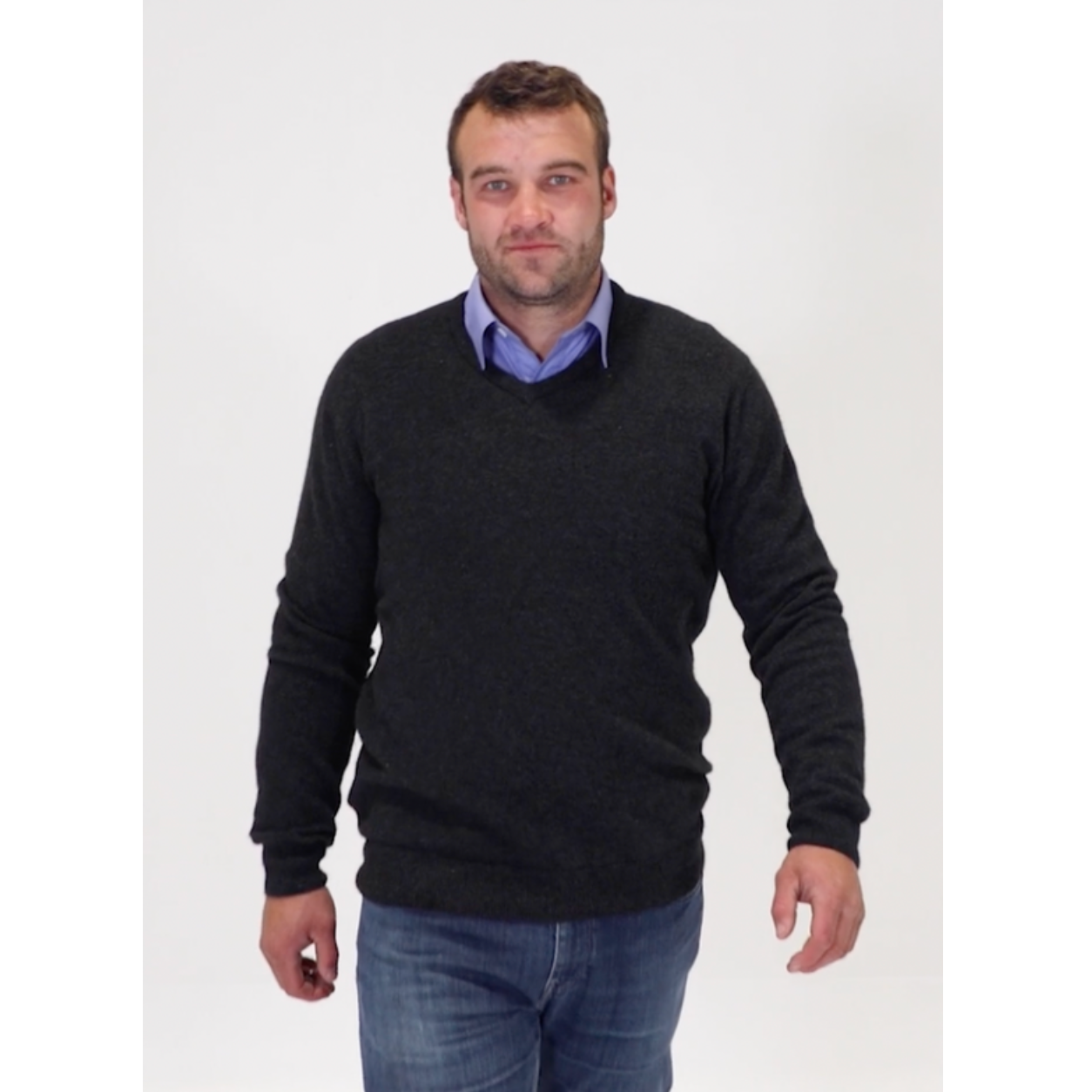 Native World - Merino & Possum Men's Vee Neck Sweater (NB121)Charcoal