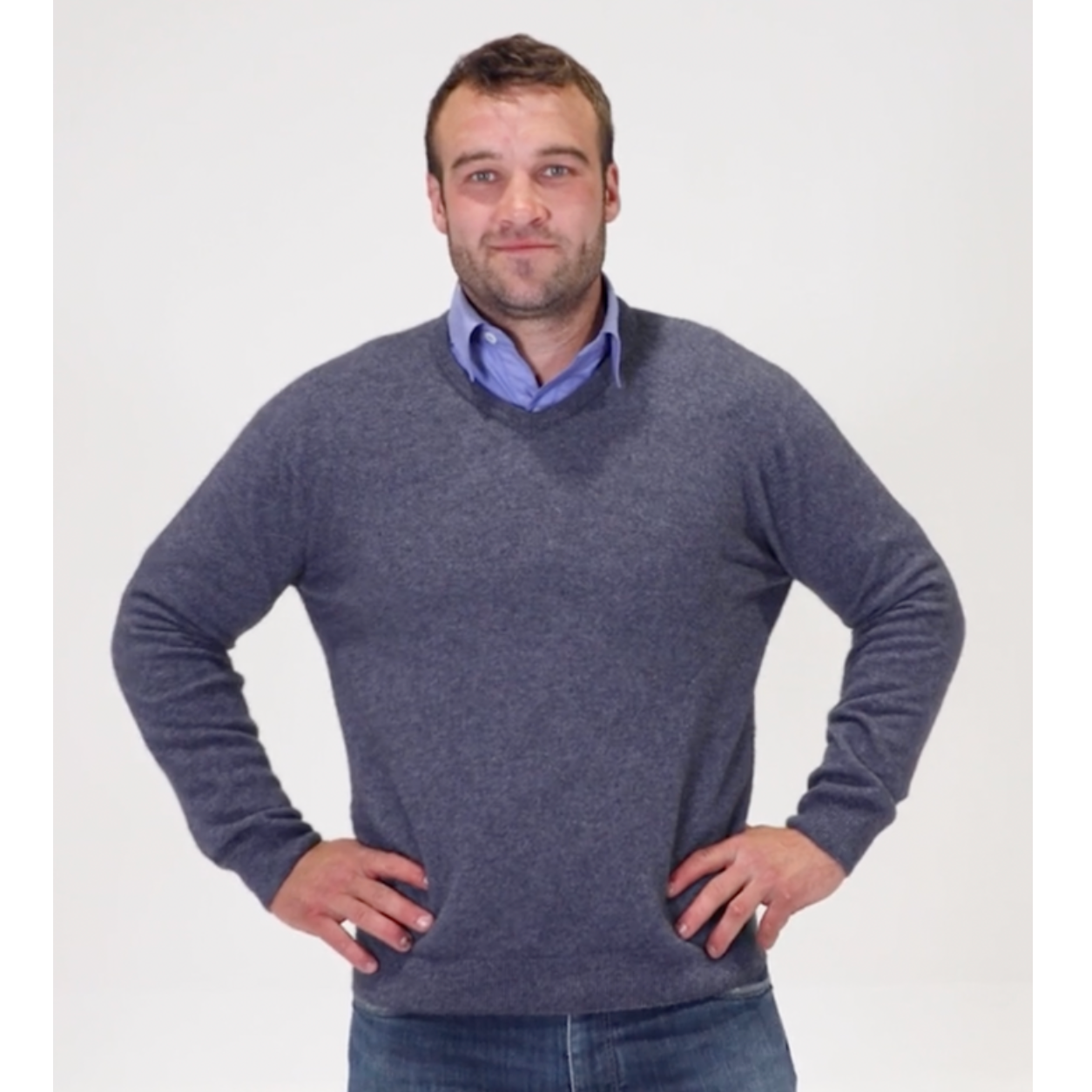 Native World - Merino & Possum Men's Vee Neck Sweater (NB121)Sky