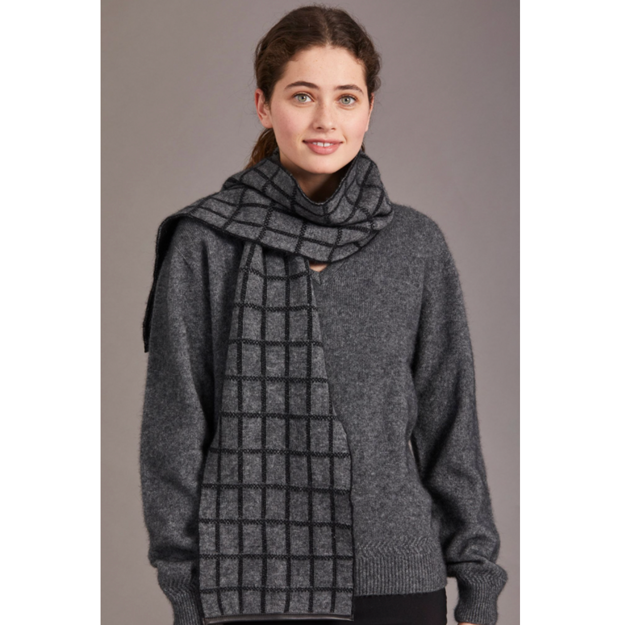 McDonald - Possum & Merino Check Scarf with Lambskin Trim (673)