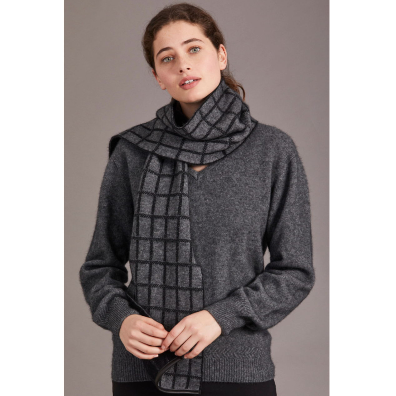 McDonald - Possum & Merino Check Scarf with Lambskin Trim (673)