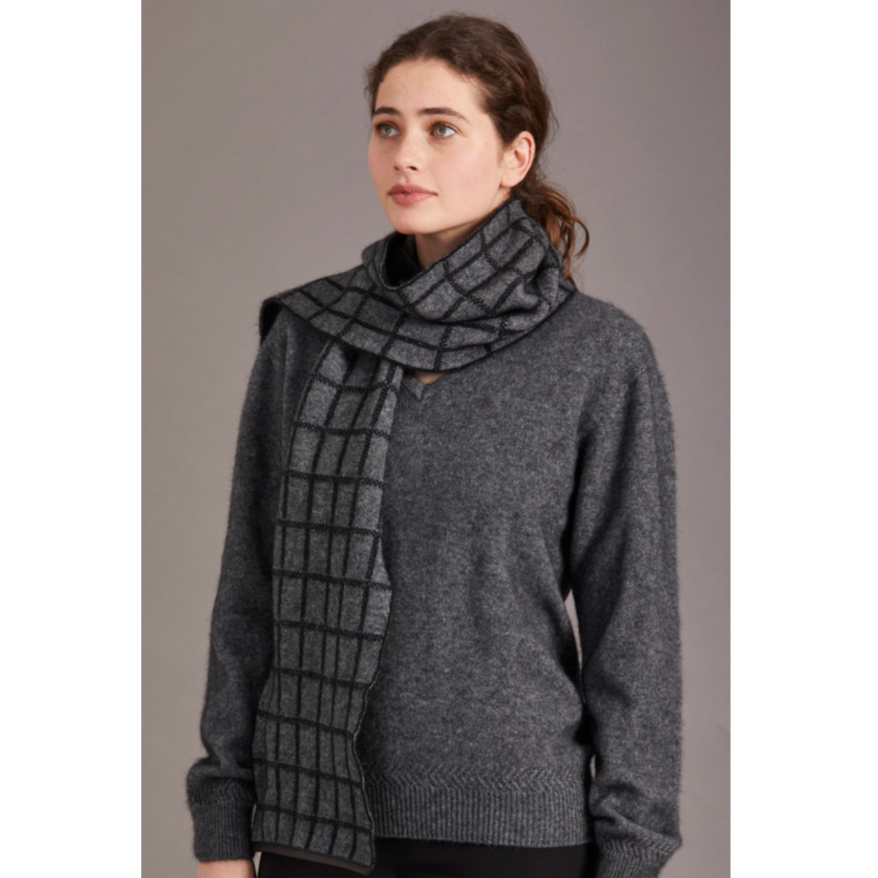 McDonald - Possum & Merino Check Scarf with Lambskin Trim (673)