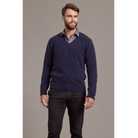 McDonald - Possum & Merino Rack Stitch V Neck Jersey (6601)-Navy