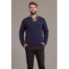McDonald - Possum & Merino Rack Stitch V Neck Jersey (6601)-Navy