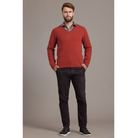 McDonald - Possum & Merino Rack Stitch V Neck Jersey (6601)-Red