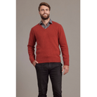 McDonald - Possum & Merino Rack Stitch V Neck Jersey (6601)-Red