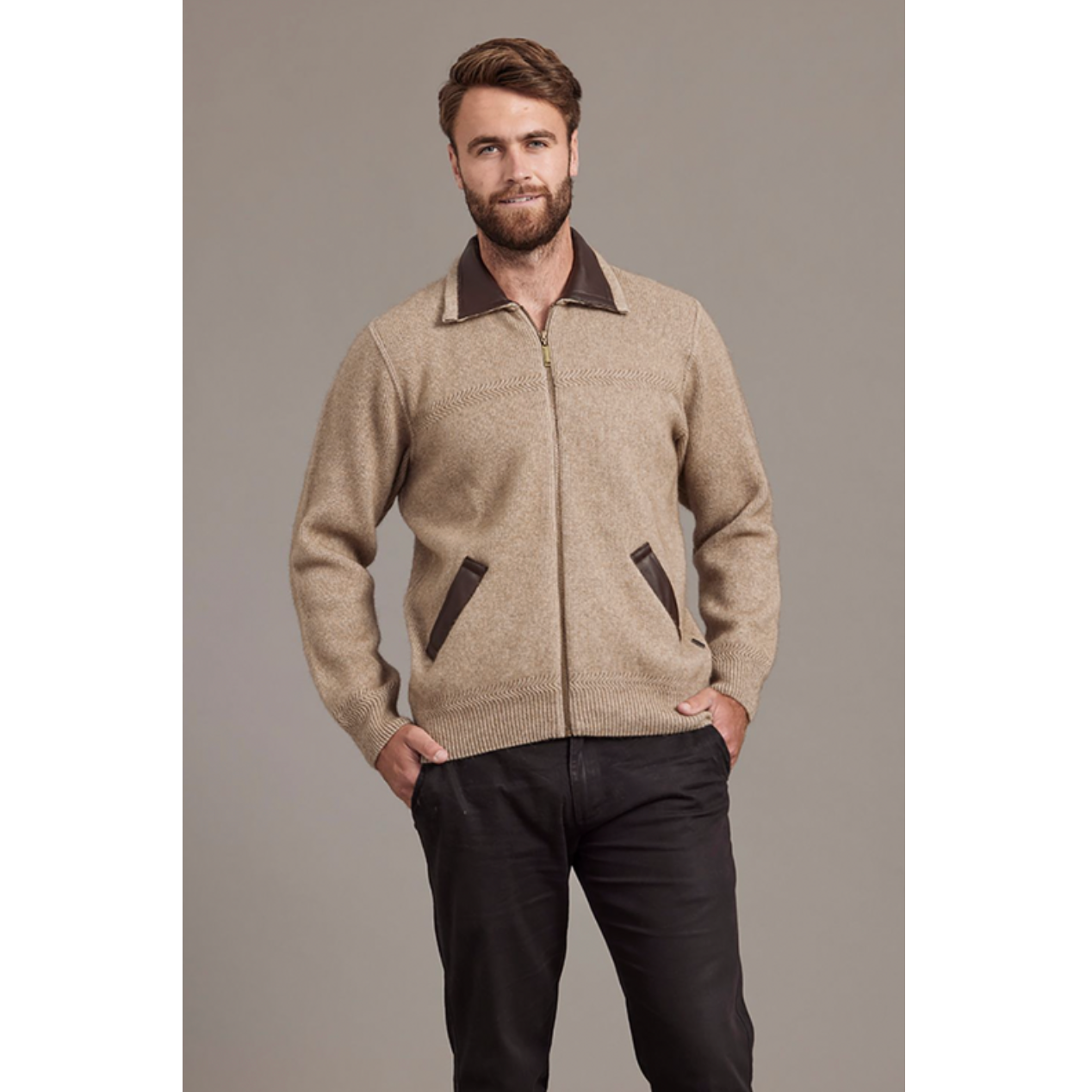 McDonald - Possum & Merino Lambskin Collar Jacket -Mocha
