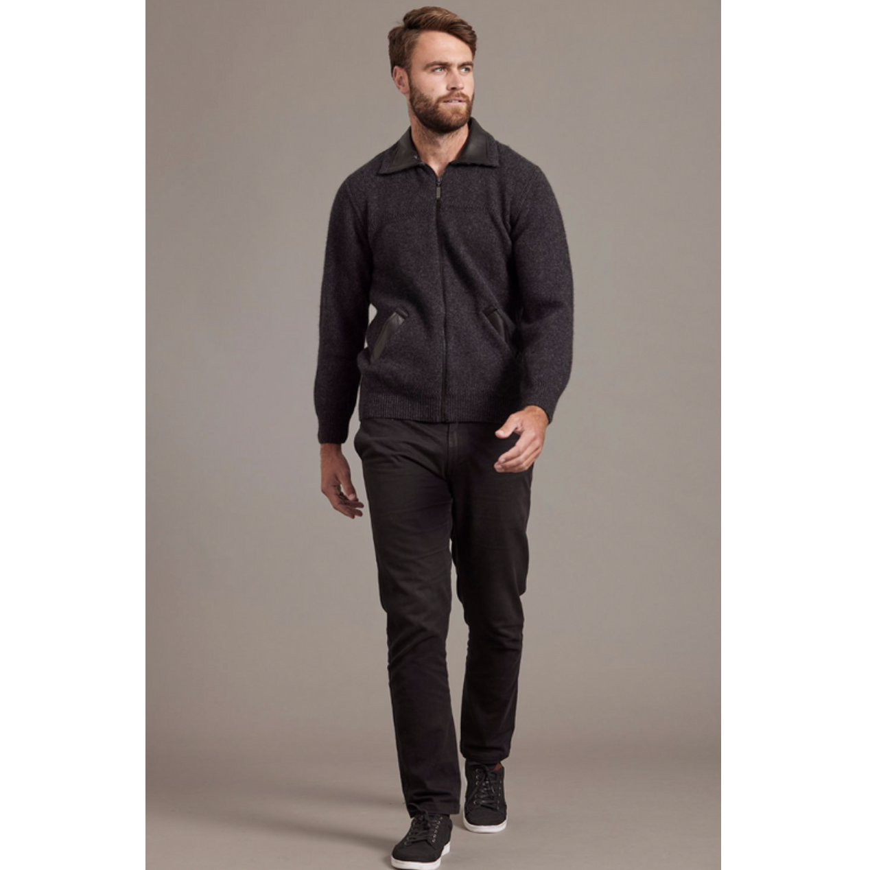 McDonald - Possum & Merino Lambskin Collar Jacket -Charcoal