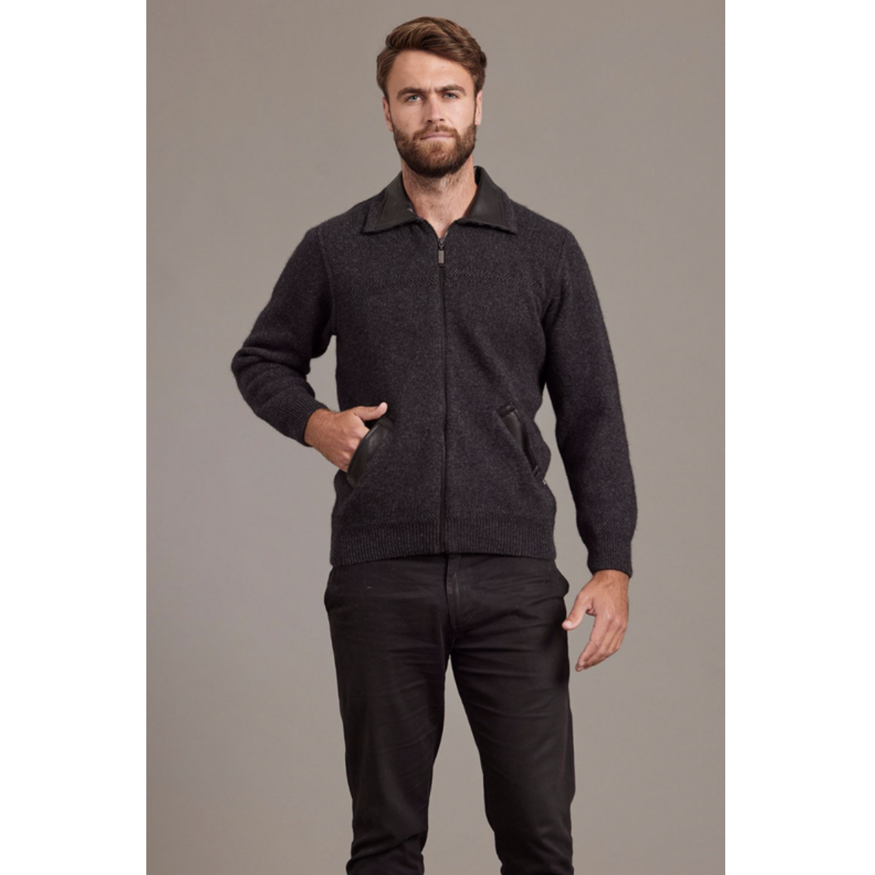 McDonald - Possum & Merino Lambskin Collar Jacket -Charcoal